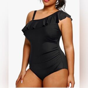 Black Ruffled One-Shoulder Swimsuit New in package / NWOT